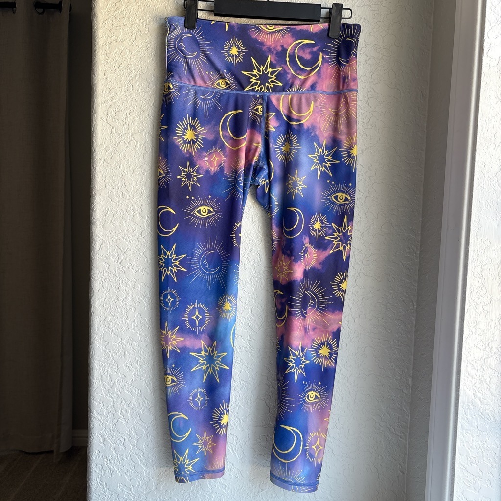 Victoria Sport Celestial Women M Leggings Purple Moon Sun Star Evil Eye Yoga